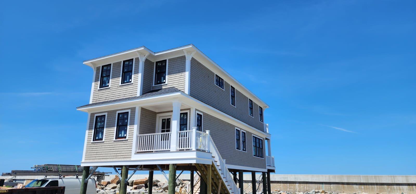 Elevated beach house on the seawall