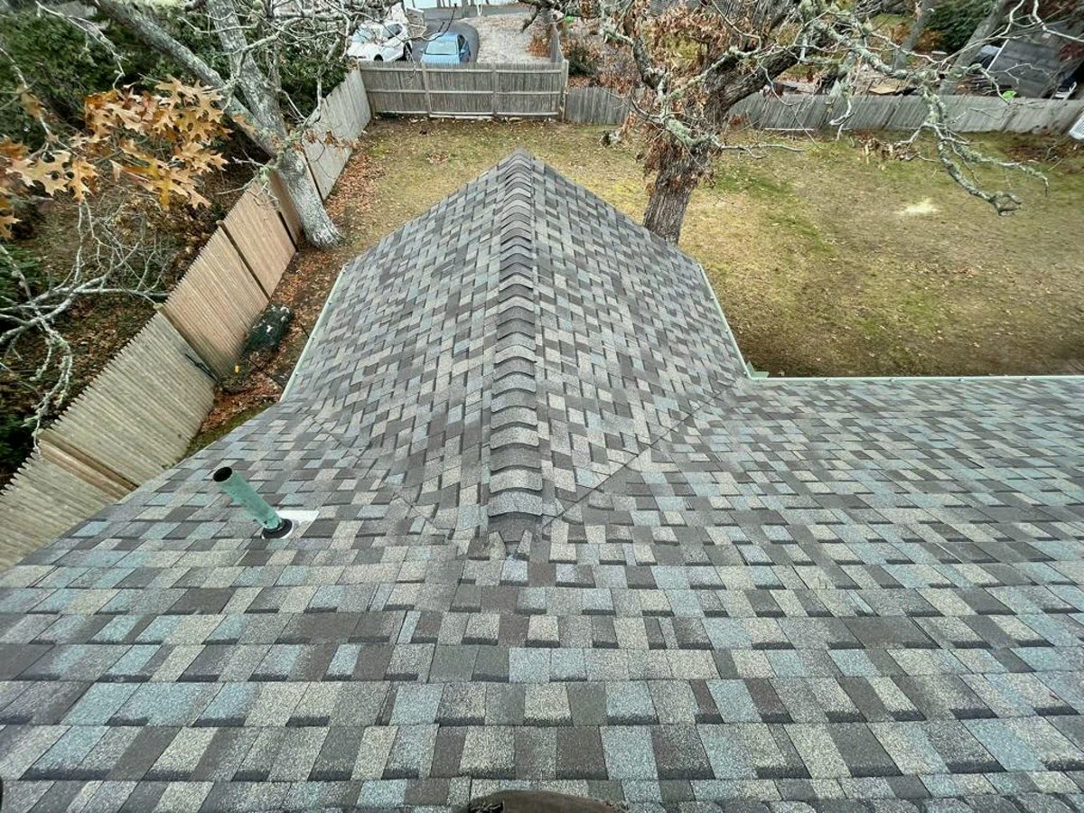 Fresh architectural asphalt roof, ridge and valley detail